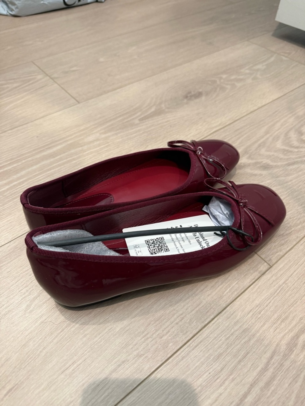 Cider Burgundy Patent Ballet Flats with Bow Accent